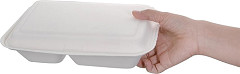  Fiesta Green kompostierbare Men&uuml;boxen aus Bagasse mit Klappdeckel wei&szlig; 2-geteilt (200 St&uuml;ck) 