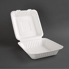  Fiesta Green kompostierbare Men&uuml;boxen aus Bagasse mit Klappdeckel 22,3cm (200 St&uuml;ck) 