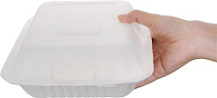  Fiesta Green kompostierbare Men&uuml;boxen aus Bagasse mit Klappdeckel 3-geteilt (200 St&uuml;ck) 