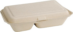  Fiesta Green kompostierbare Bagasse Lebensmittelboxen 2 F&auml;cher Naturfarbe 253 mm (200 St&uuml;ck) 