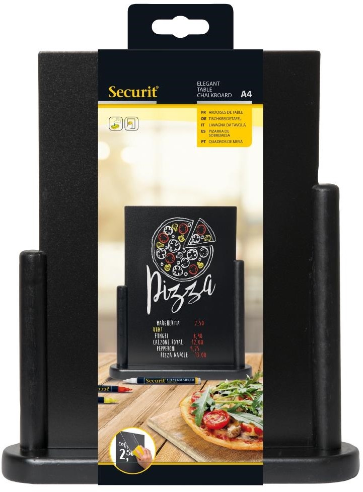  Securit Elegante gro&szlig;e Tischkreidetafel Holz mit schwarzer Lackierung 