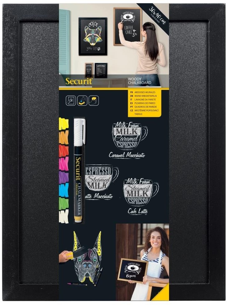  Securit Woody Kreidetafel 30x40, inklusive wei&szlig;em Kreidemarker und Montageset 