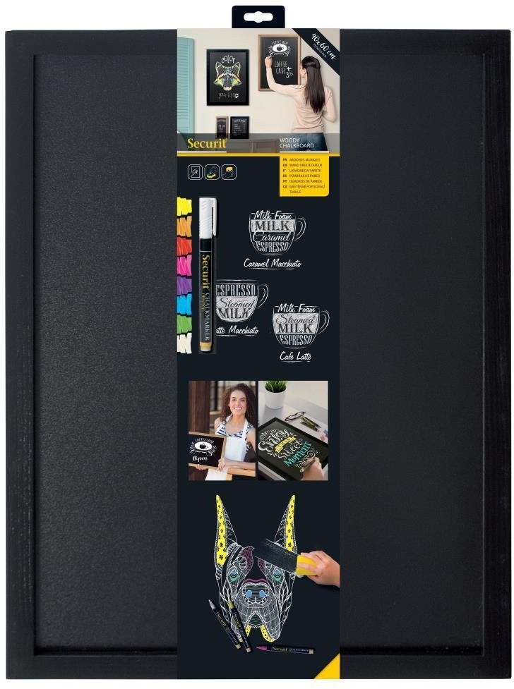  Securit Woody Kreidetafel 40x60, inklusive wei&szlig;em Kreidemarker und Montageset 
