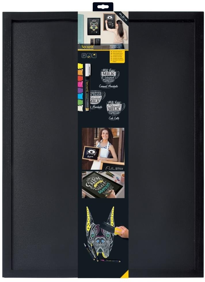  Securit Woody Kreidetafel 60x80, inklusive wei&szlig;em Kreidemarker und Montageset 