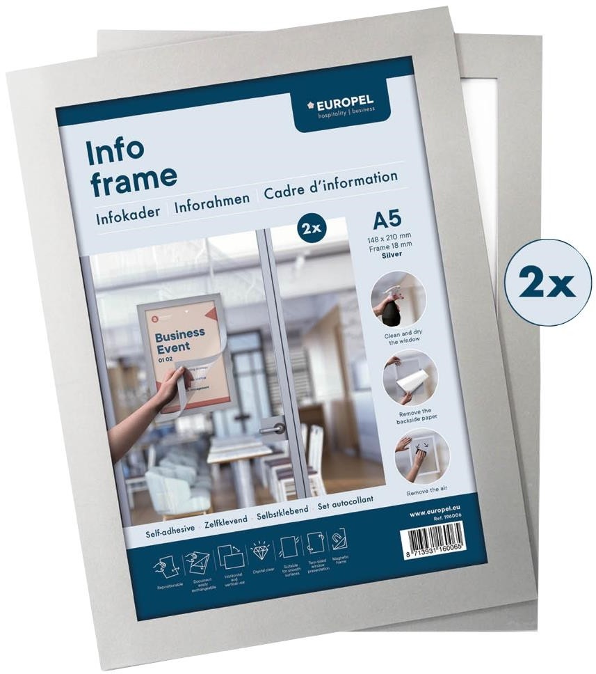  Europel Info Rahmen / Selbstklebend Set 2 St&uuml;ck A5 Silber 