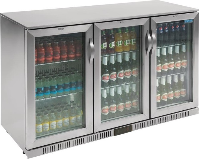  Polar Serie G Edelstahl Bark&uuml;hlschrank mit 3 Klappt&uuml;ren 330L 