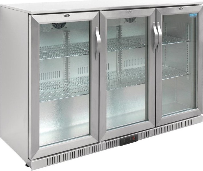  Polar Serie G Edelstahl Bark&uuml;hlschrank mit 3 Klappt&uuml;ren 330L 