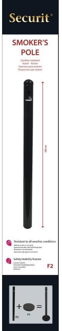  Securit Raucherpfosten und Sockel Schwarzer Edelstahl - 100cm Hoch 