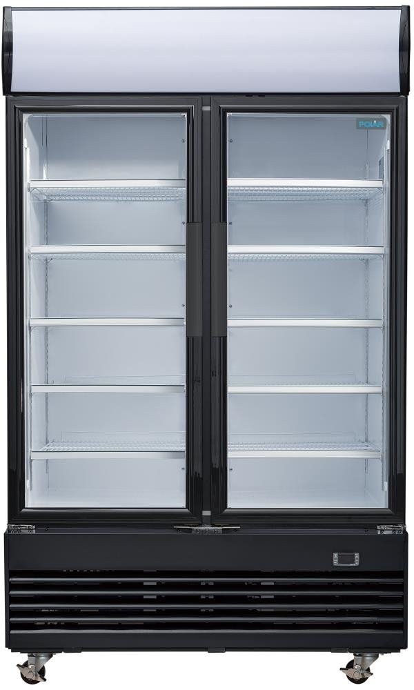  Polar G-Serie K&uuml;hlvitrine mit Schwenkt&uuml;r und Leuchtkasten 950Ltr Schwarz 