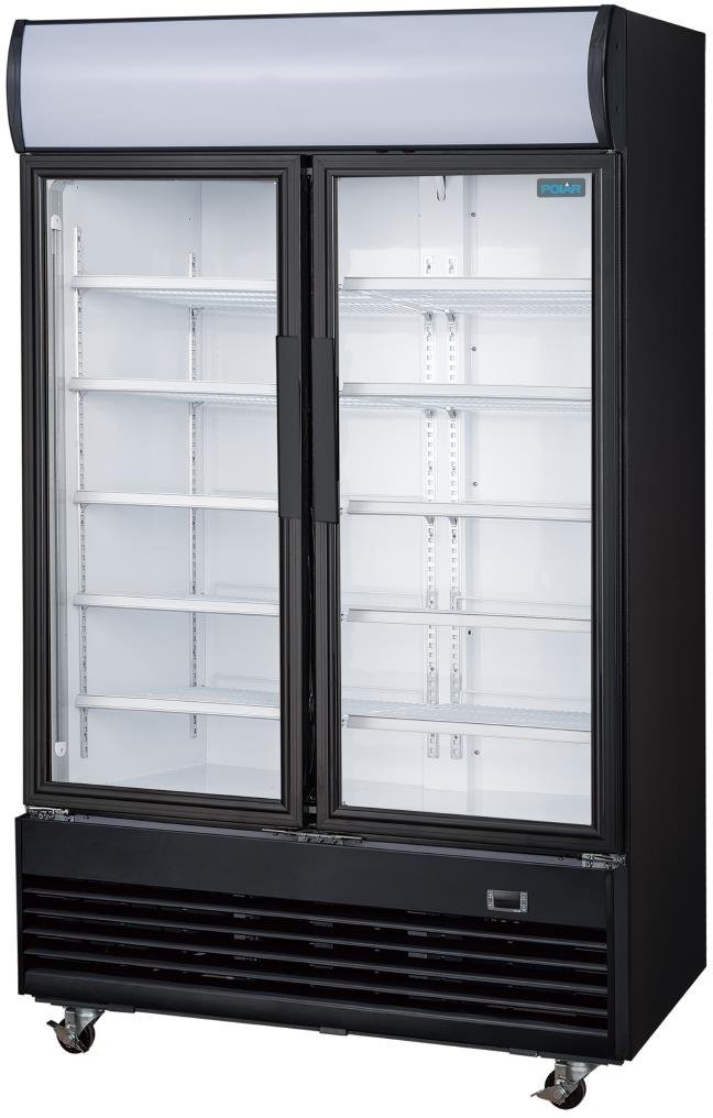  Polar G-Serie K&uuml;hlvitrine mit Schwenkt&uuml;r und Leuchtkasten 950Ltr Schwarz 