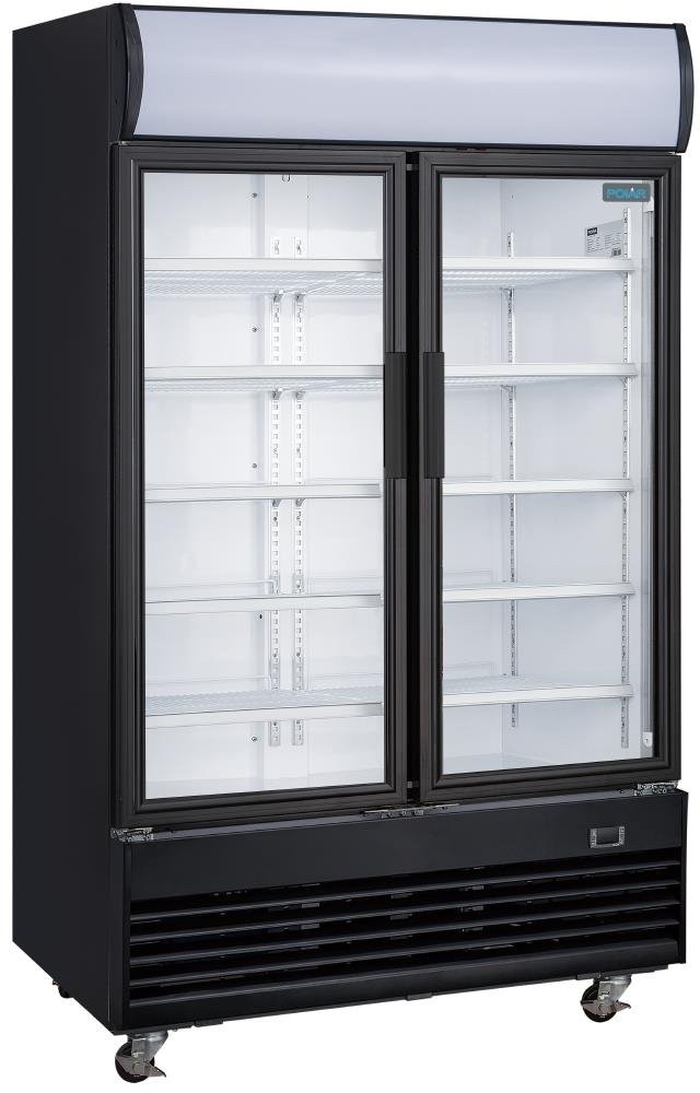  Polar G-Serie K&uuml;hlvitrine mit Schwenkt&uuml;r und Leuchtkasten 950Ltr Schwarz 