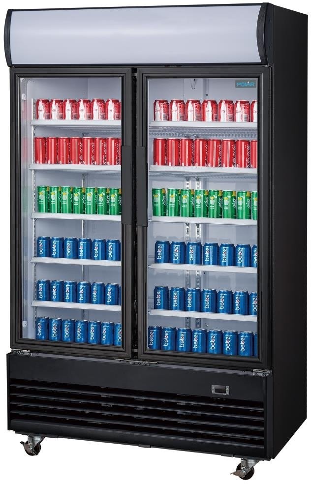  Polar G-Serie K&uuml;hlvitrine mit Schwenkt&uuml;r und Leuchtkasten 950Ltr Schwarz 