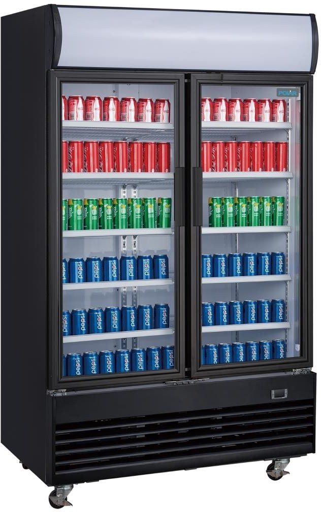  Polar G-Serie K&uuml;hlvitrine mit Schwenkt&uuml;r und Leuchtkasten 950Ltr Schwarz 