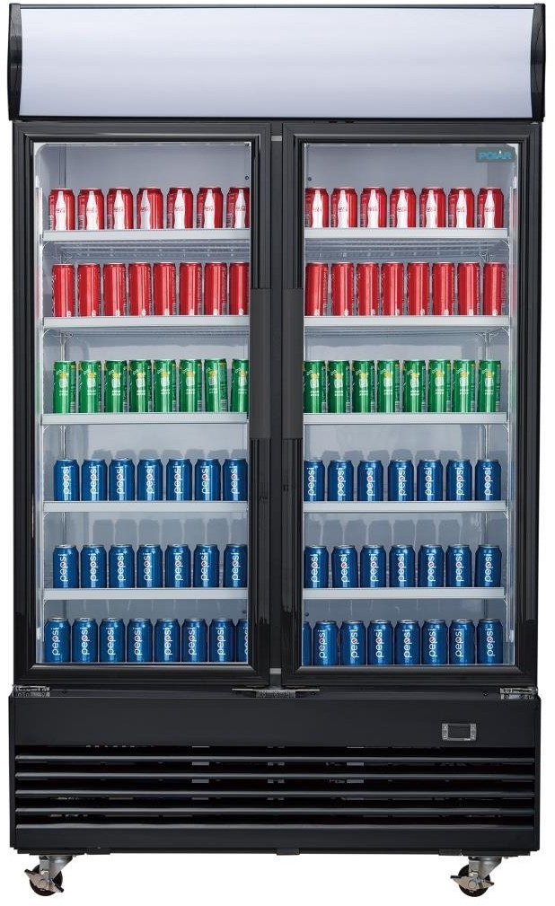  Polar G-Serie K&uuml;hlvitrine mit Schwenkt&uuml;r und Leuchtkasten 950Ltr Schwarz 