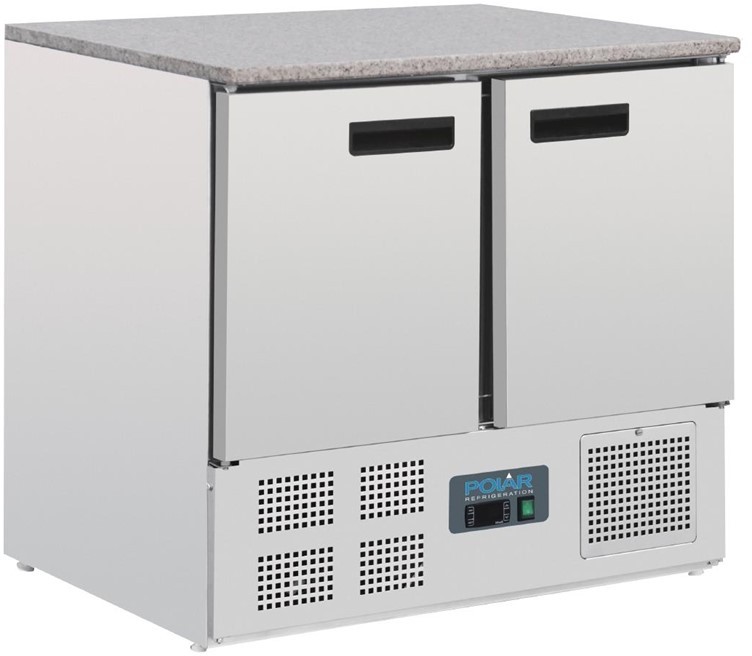  Polar Serie G Thekenk&uuml;hltisch mit Marmorarbeitsfl&auml;che 2-t&uuml;rig 240L 