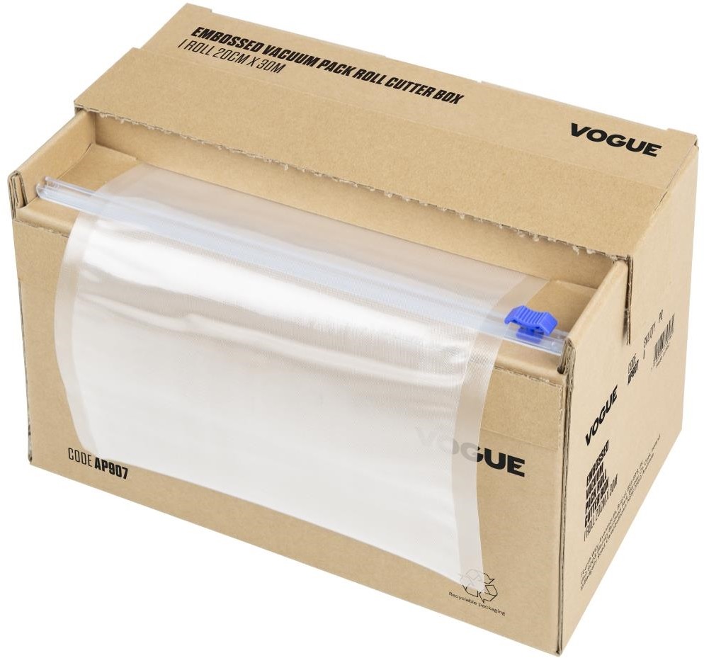  Vogue Vakuumierbeutel Rolle mit Schneidefunktion, 200 mm breit, Kartonbox 