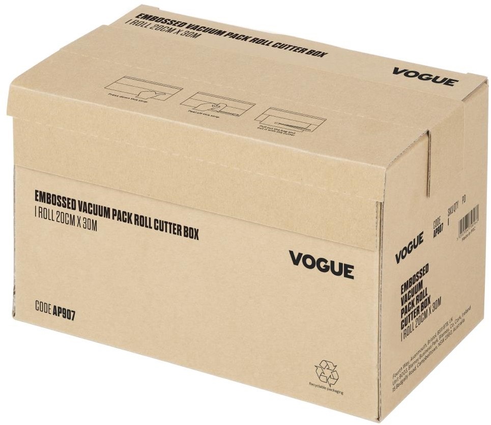  Vogue Vakuumierbeutel Rolle mit Schneidefunktion, 200 mm breit, Kartonbox 