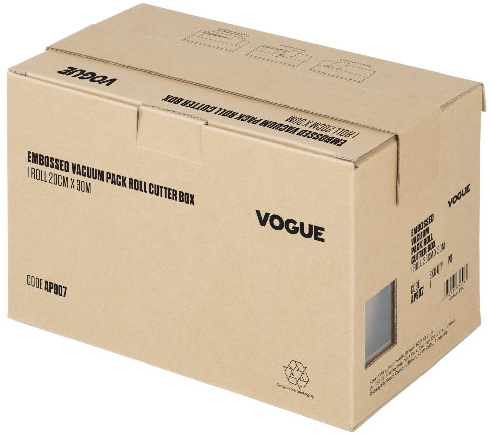  Vogue Vakuumierbeutel Rolle mit Schneidefunktion, 200 mm breit, Kartonbox 