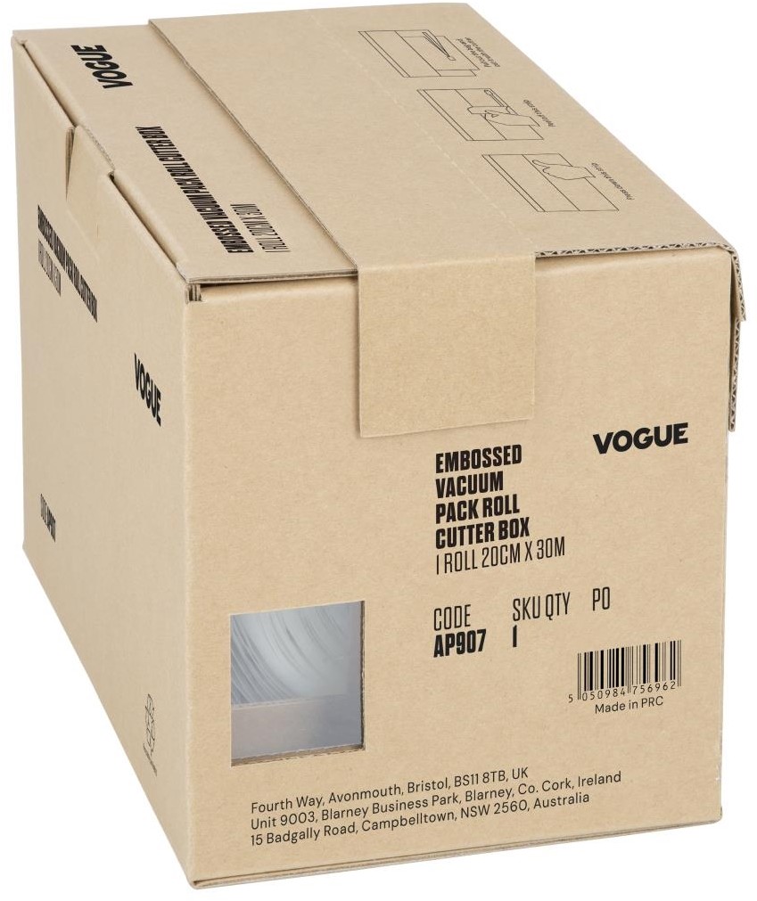  Vogue Vakuumierbeutel Rolle mit Schneidefunktion, 200 mm breit, Kartonbox 