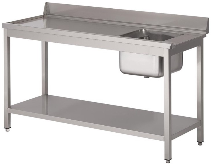  Gastro M Sp&uuml;ltisch f&uuml;r Geschirrsp&uuml;ler kleines Becken rechts 140cm lang 