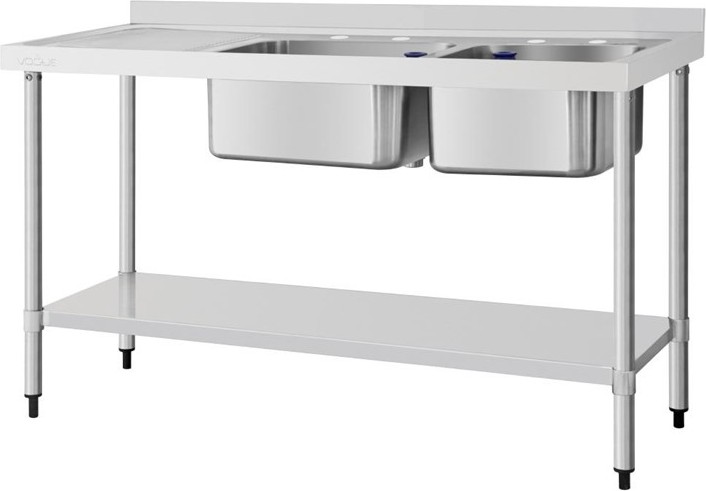  Vogue Edelstahlsp&uuml;le Doppelwaschbecken Abtropffl&auml;che links 150x60cm 