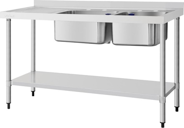  Vogue Edelstahlsp&uuml;le Doppelwaschbecken Abtropffl&auml;che links 150x60cm 