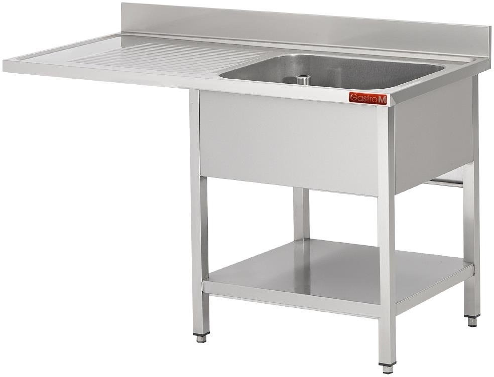  Gastro M Sp&uuml;ltisch mit Sockel und unterer Ablage mm 1200x 700x850 Mit Aussparung Beh&auml;lter rechts Ablage links 