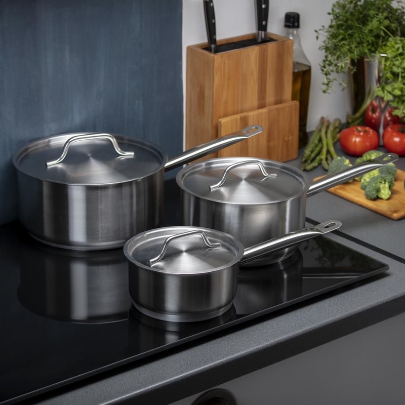  Vogue Kochen wie die Profis Set von 3x Stielt&ouml;pfen aus Edelstahl 