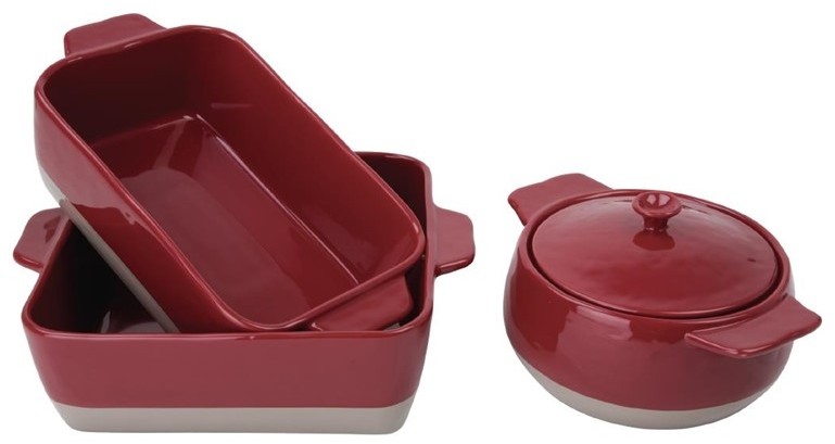  Olympia rechteckige Kasserolle rot und taupe 4,2L 