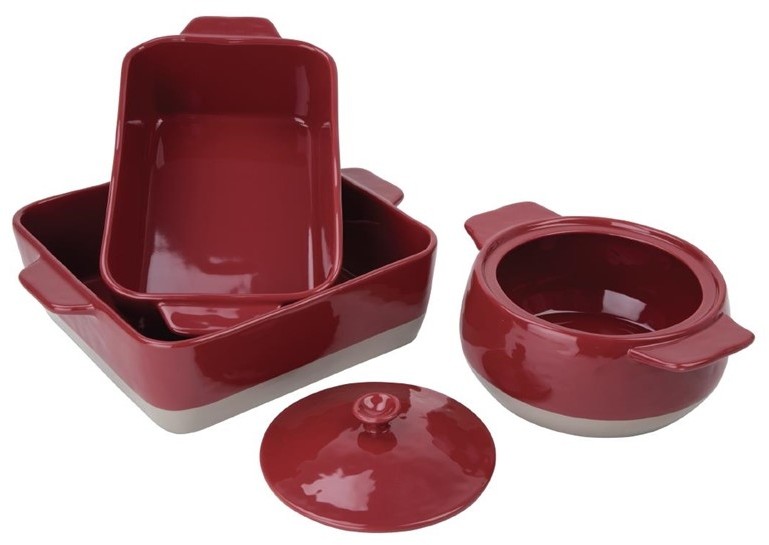  Olympia rechteckige Kasserolle rot und taupe 4,2L 