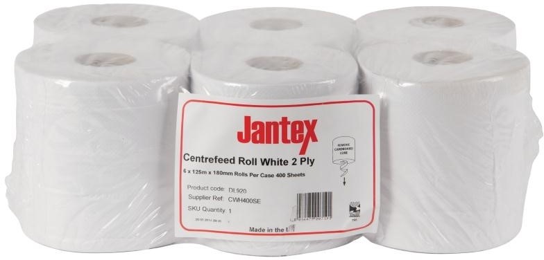  Jantex Handtuchrollen für Innenabrollung weiß 2-lagig - 6 Stück 