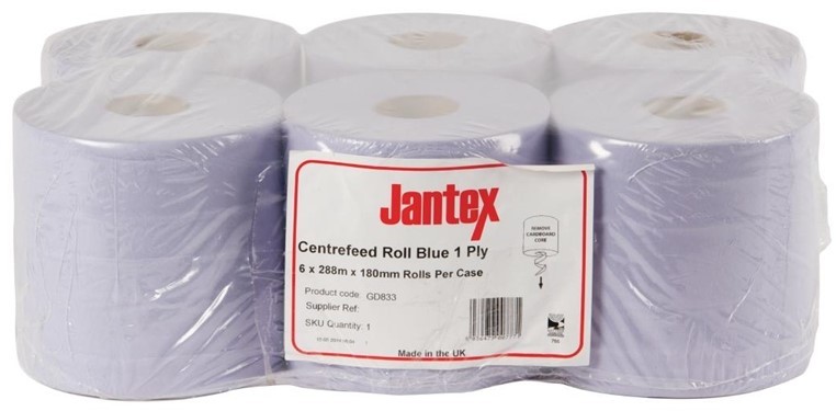  Jantex Handtuchrollen für Innenabrollung blau 1-lagig - 6 Stück 