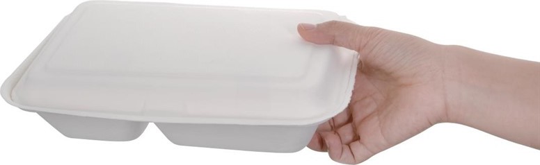  Fiesta Green kompostierbare Men&uuml;boxen aus Bagasse mit Klappdeckel wei&szlig; 2-geteilt (200 St&uuml;ck) 