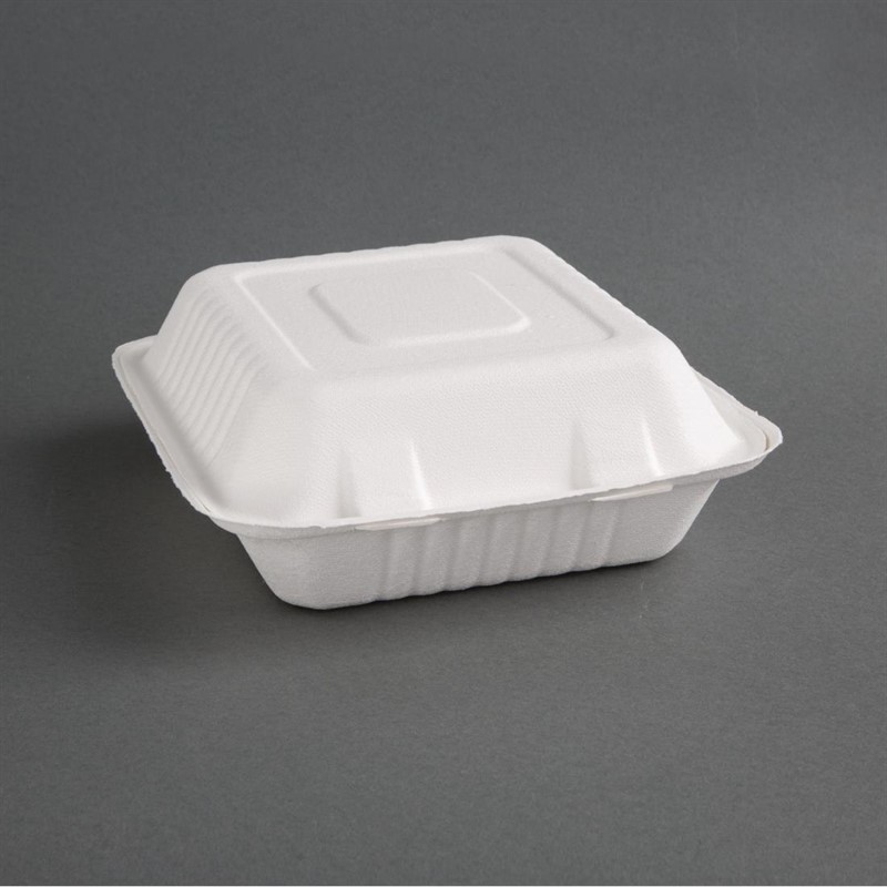  Fiesta Green kompostierbare Men&uuml;boxen aus Bagasse mit Klappdeckel 3-geteilt (200 St&uuml;ck) 