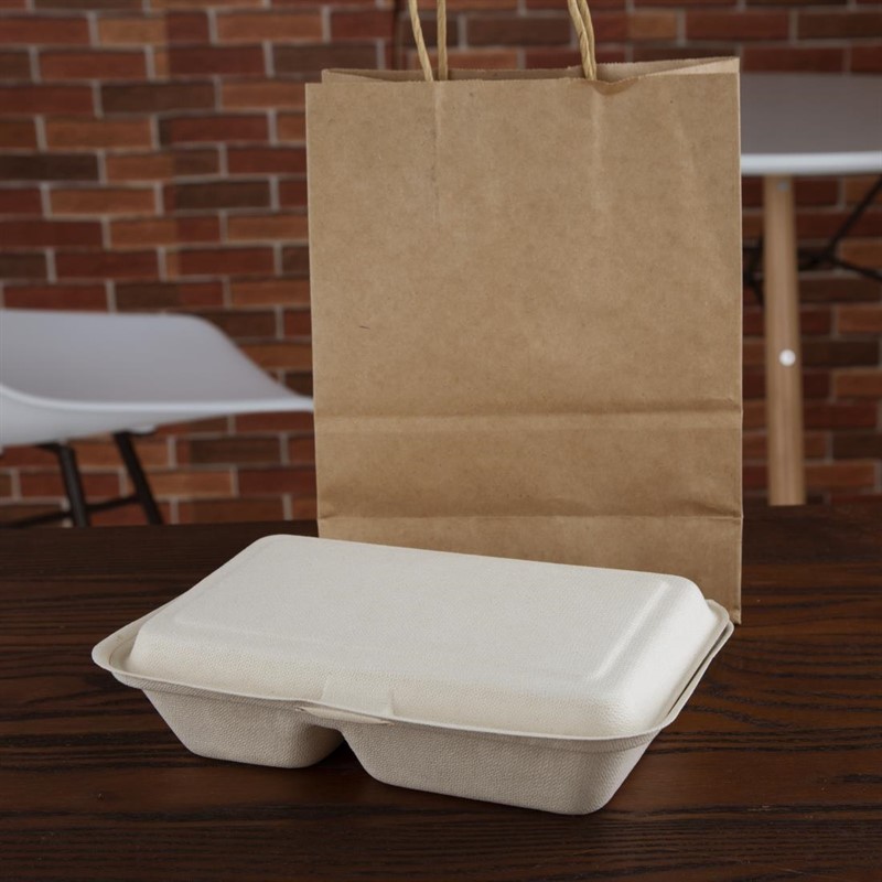  Fiesta Green kompostierbare Bagasse Lebensmittelboxen 2 F&auml;cher Naturfarbe 253 mm (200 St&uuml;ck) 