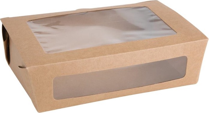  Fiesta Recycelbare Salatbox mit PET-Fenster 1600ml (Packung mit 100 St&uuml;ck) 
