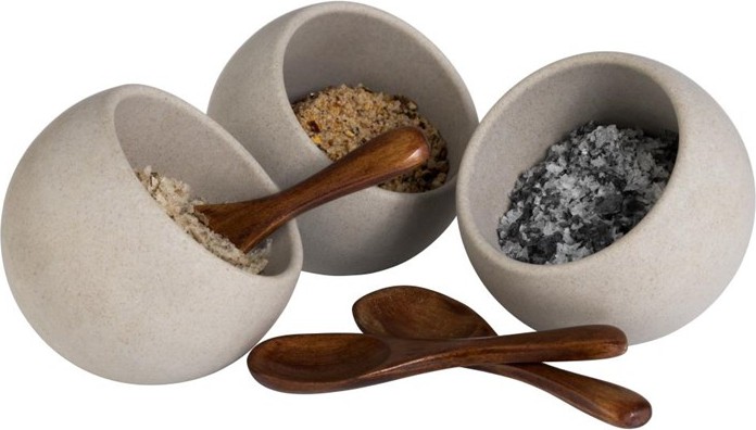  APS Moon 6-teiliges Buffetset 3 Holzl&ouml;ffel 3 Melaminschalen 80mm 