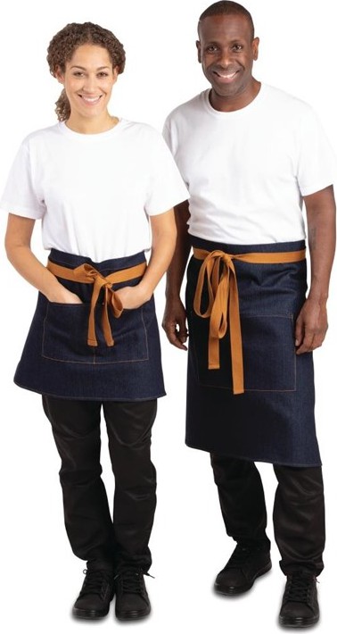  Whites Southside kurze Bistrosch&uuml;rze Denim blau mit hellbraunen B&auml;ndern 