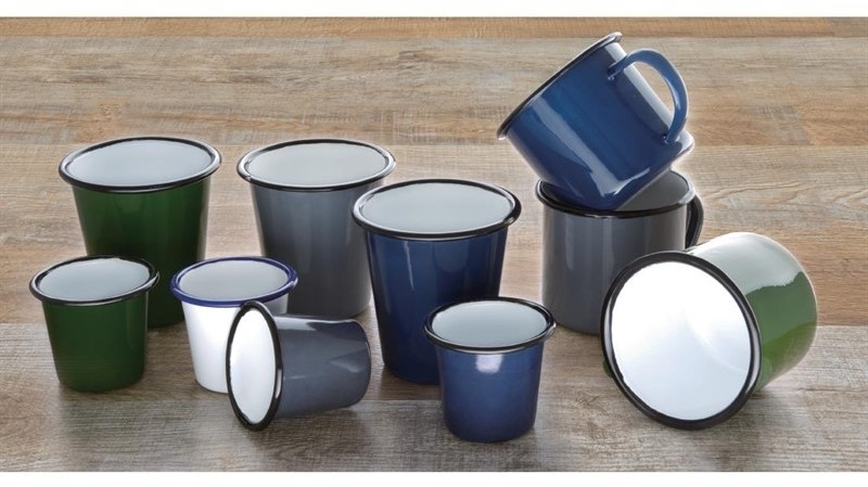  Olympia emaillierte Saucenbecher wei&szlig;-blau 11,4cl 