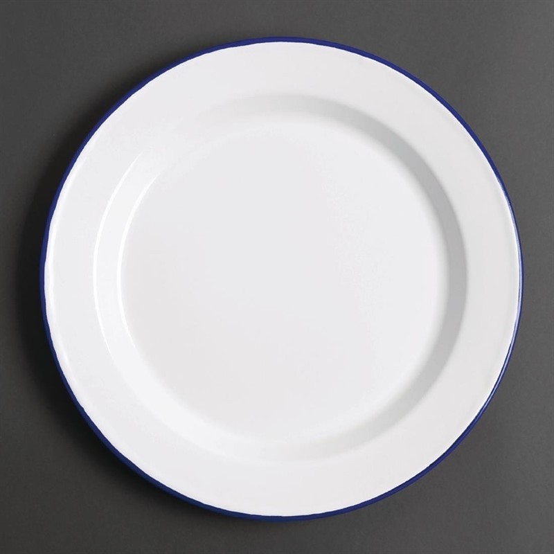  Olympia emaillierte Essteller wei&szlig;-blau 24,5cm 