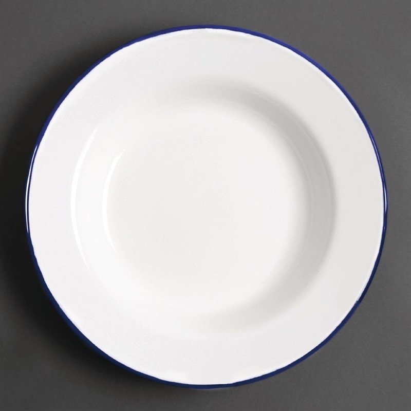 Olympia emaillierte Suppenteller weiß-blau 24,5cm 