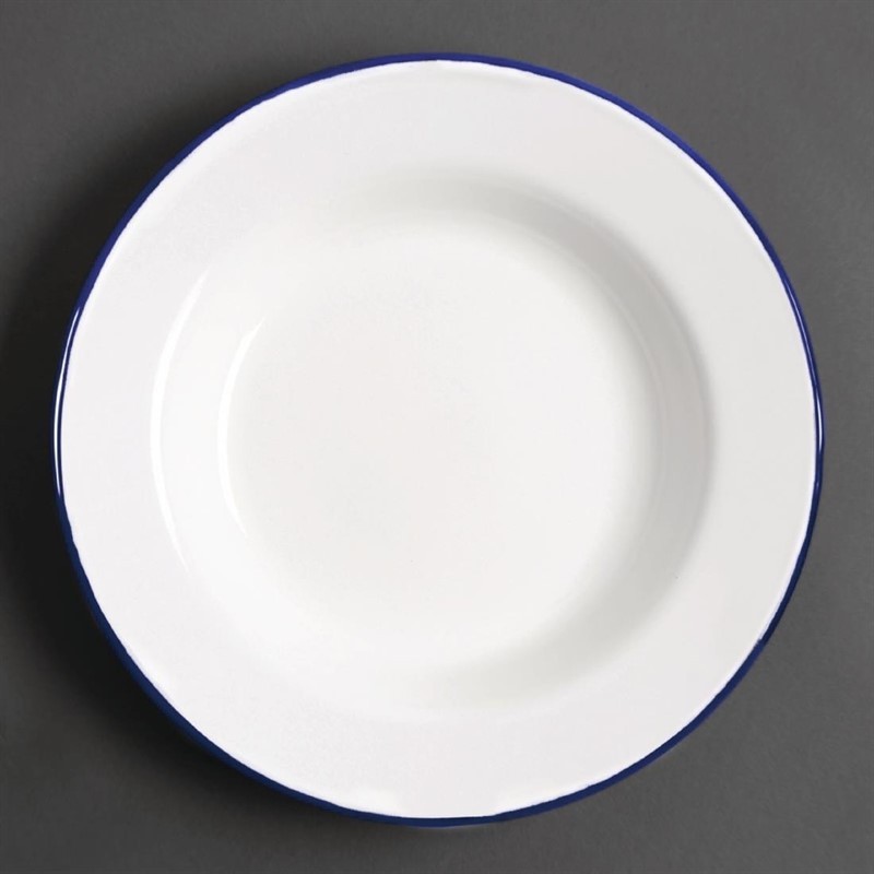  Olympia emaillierte Suppenteller wei&szlig;-blau 24,5cm 