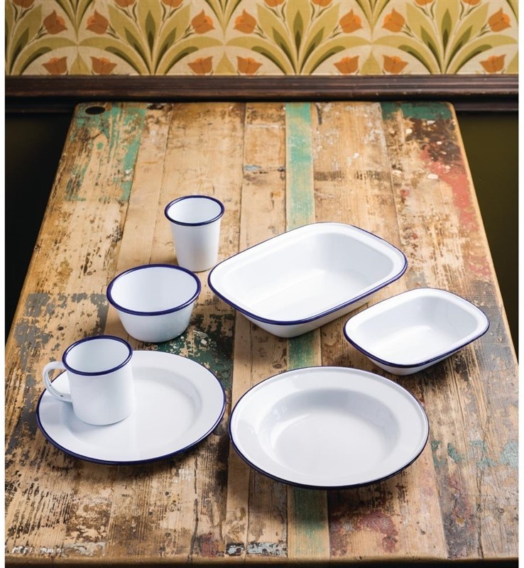  Olympia emaillierte Dessertschalen wei&szlig;-blau 6cm 