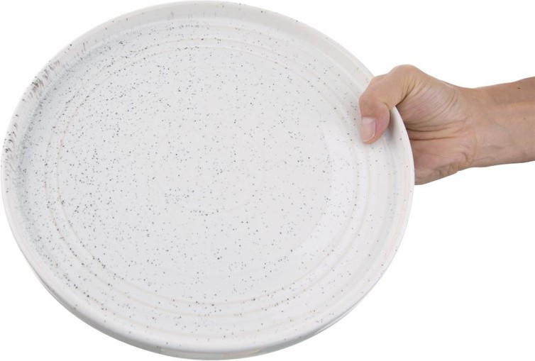  Olympia Cavolo Flache Runde Teller Wei&szlig; gesprenkelt 270mm Packung mit 4 St&uuml;ck 
