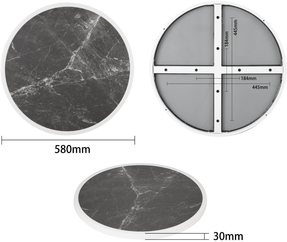  Bolero Fiberglas-Tischplatte, rund, dunkler Granit-Effekt, 580 mm 