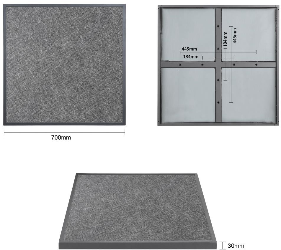  Bolero Black Brushed Mix Outdoor-Tischplatte aus geh&auml;rtetem Glas, quadratisch, graue Zierleiste, 700 mm 
