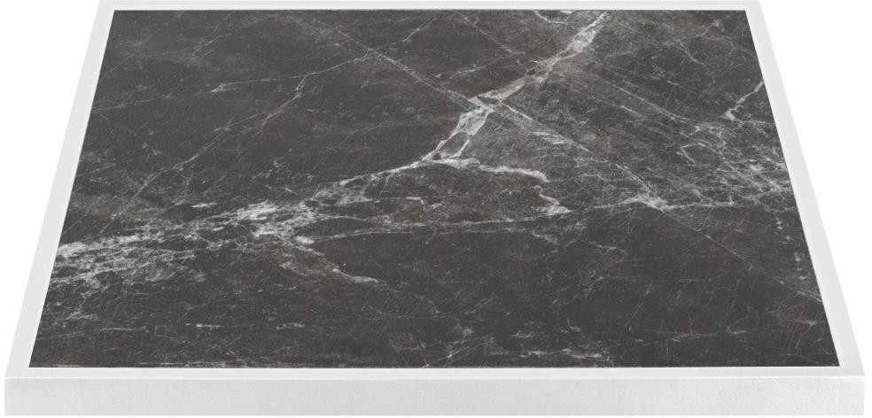  Bolero Dark Granite Effect Outdoor-Tischplatte aus geh&auml;rtetem Glas, wei&szlig;e Zierleiste, 700 mm 