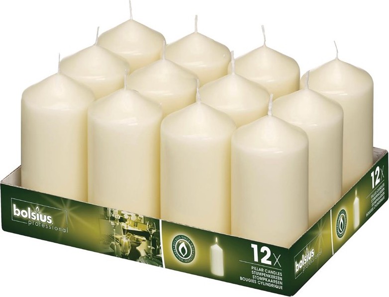  Bolsius Stumpenkerzen elfenbeinfarben 120mm hoch 12 St&uuml;ck Packung 