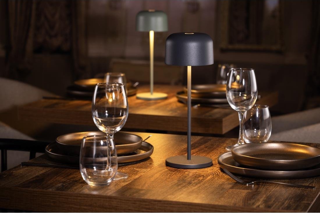  Olympia Siena Tischlampe Runder Dom Grau 300mm 