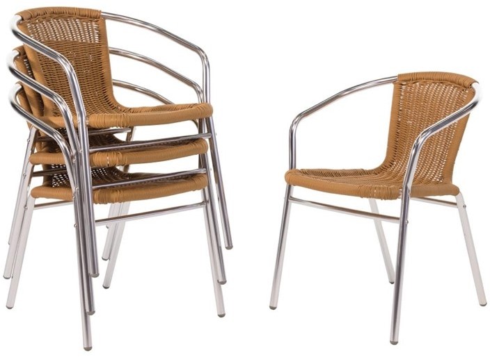  Bolero Rattanst&uuml;hle mit Armlehne in Aluminiumdesign naturell 